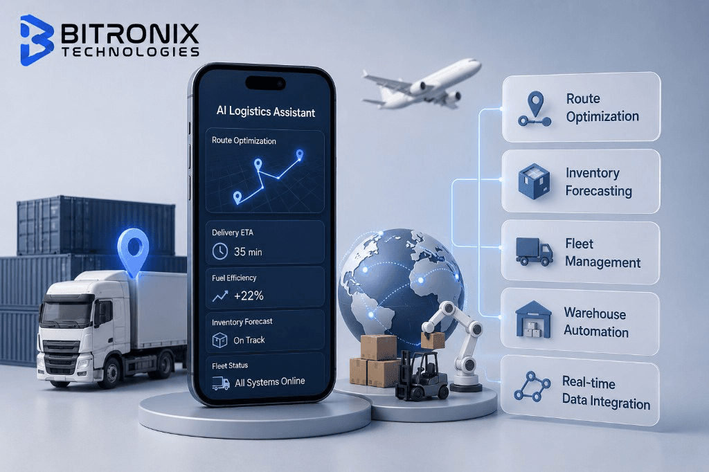 Logistics AI app development costs in 2026: pricing for route optimization, inventory forecasting, fleet management, warehouse automation, and enterprise supply chain platforms.