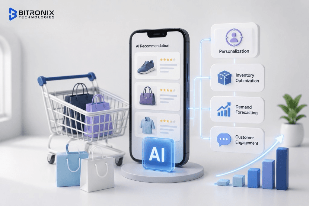 Retail AI app development costs in 2026: pricing for recommendation engines, shopping assistants, inventory management, marketing automation, and complete e-commerce platforms.