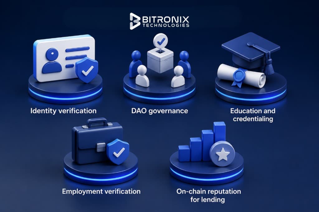 Real-world soulbound token use cases: identity verification, DAO governance, education and credentialing, employment verification, and on-chain reputation for lending.