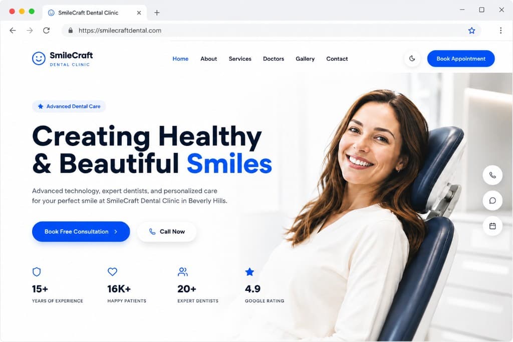 Example SmileCraft Dental Clinic website built with Go Online Today