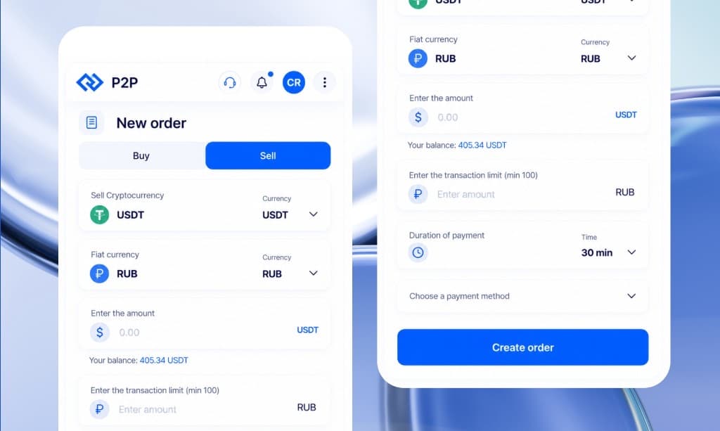 P2P exchange new order screen on mobile